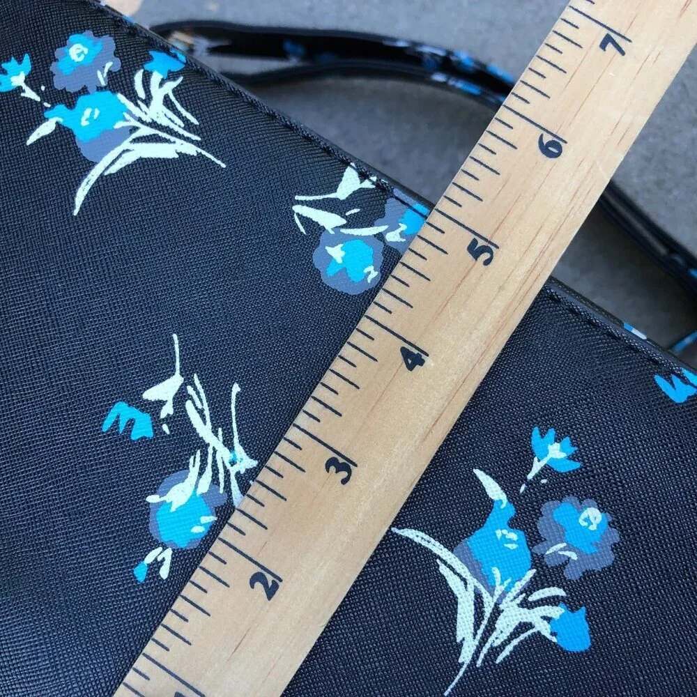 Faux Leather Purse Shoulder Top Handle Bowling Bag Black Floral 3 Compartment​​ - Picture 15 of 16